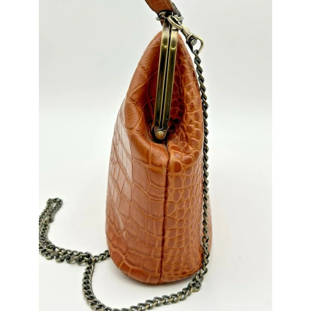 Patricia Nash Laureana Framed Satchel Brown‎ Croc Embossed Leather Bag